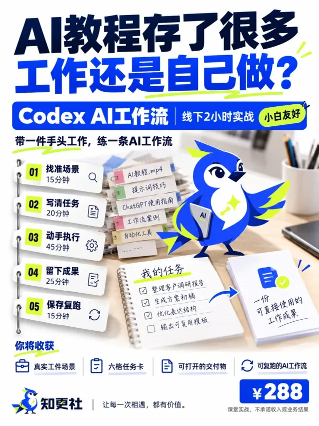 Codex AI 工作流：带一件工作，练一条工作流活动海报
